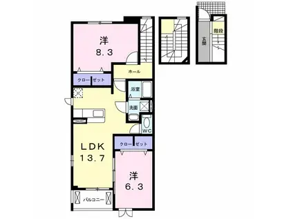 ショウ I(2LDK/3階)の間取り写真