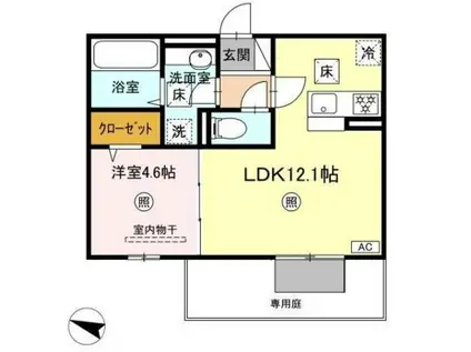 MER行事 A棟(1LDK/1階)の間取り写真