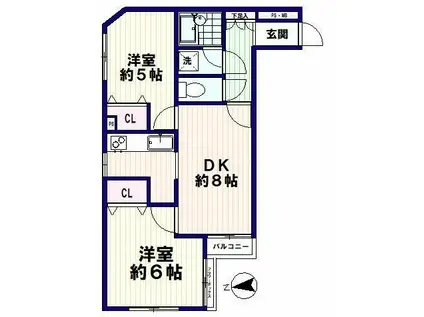 カーサ・デ・セビーア弥生(2DK/2階)の間取り写真