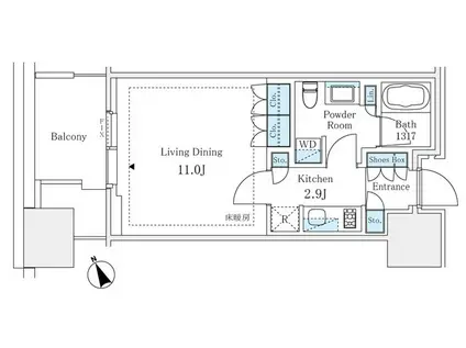 麻布台ヒルズレジデンスB(ワンルーム/12階)の間取り写真