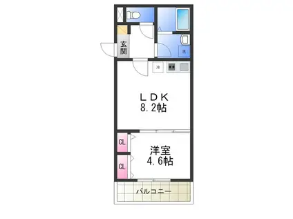 ジーメゾン初芝バックス(1LDK/2階)の間取り写真