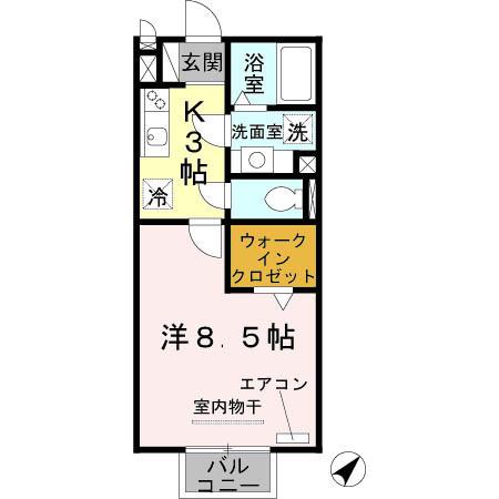 ビヤンリズム(1K/2階)の間取り写真