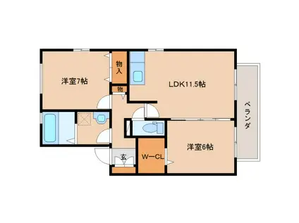 シャルマン高畑 A(2LDK/2階)の間取り写真