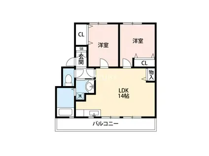 ライフヴィレッジ田迎II(2LDK/1階)の間取り写真