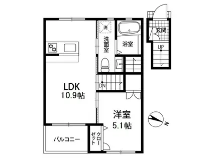 パラディ成城(1LDK/2階)の間取り写真
