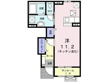 カプリース(ワンルーム/1階)の間取り写真
