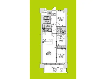 スプランディッド大阪NAMBA LINE(3LDK/12階)の間取り写真