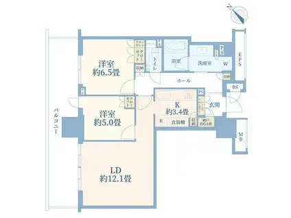 ブランズタワー豊洲(2LDK/6階)の間取り写真