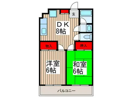 コスモプレイス北原台I(2DK/2階)の間取り写真