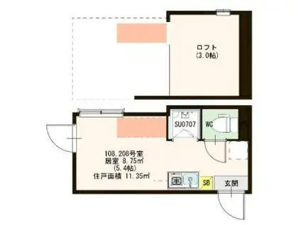 ハーモニーテラス仲宿III(ワンルーム/1階)の間取り写真
