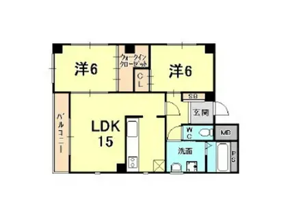 アムール(2LDK/3階)の間取り写真