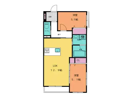 イーダッシュ宮ヶ崎町(2LDK/2階)の間取り写真