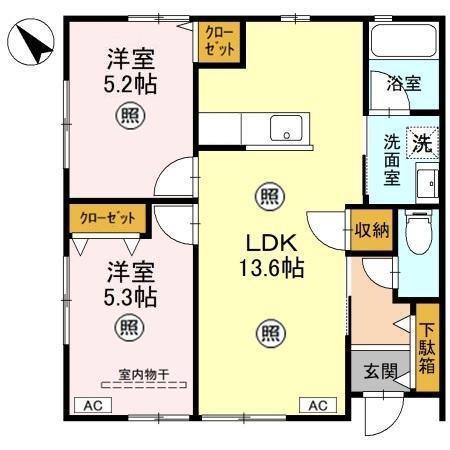 サンモールC(2LDK/1階)の間取り写真