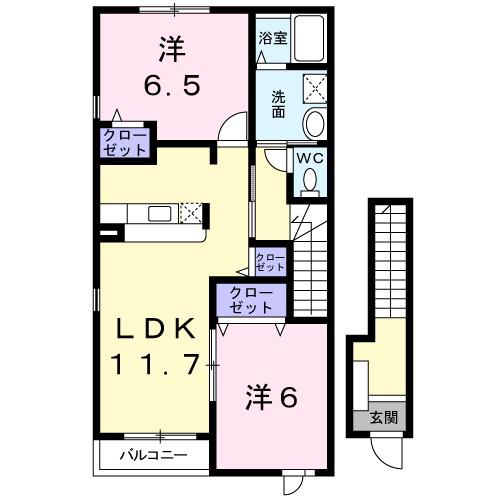 カルムB(2LDK/2階)の間取り写真