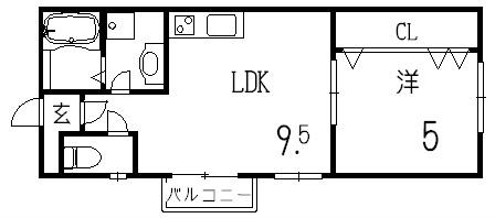 JS小山町(1LDK/1階)の間取り写真