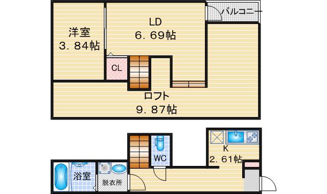 RADIANCE名城公園 S棟(1DK/2階)の間取り写真