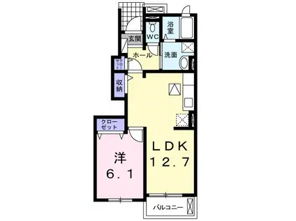 カレントガーデン(1LDK/1階)の間取り写真