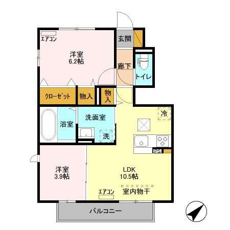 ロイヤルコート小倉(2LDK/2階)の間取り写真