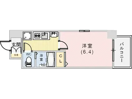 エステムプラザ神戸水木通グランクロス(1K/2階)の間取り写真