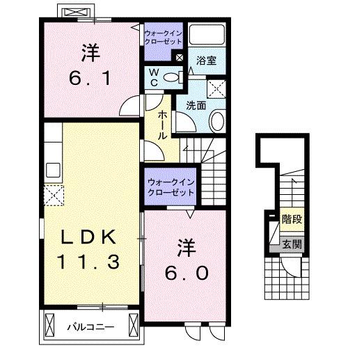 フラット ヒルズ II(2LDK/2階)の間取り写真