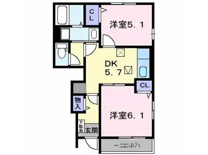 シュテイル(2DK/1階)の間取り写真