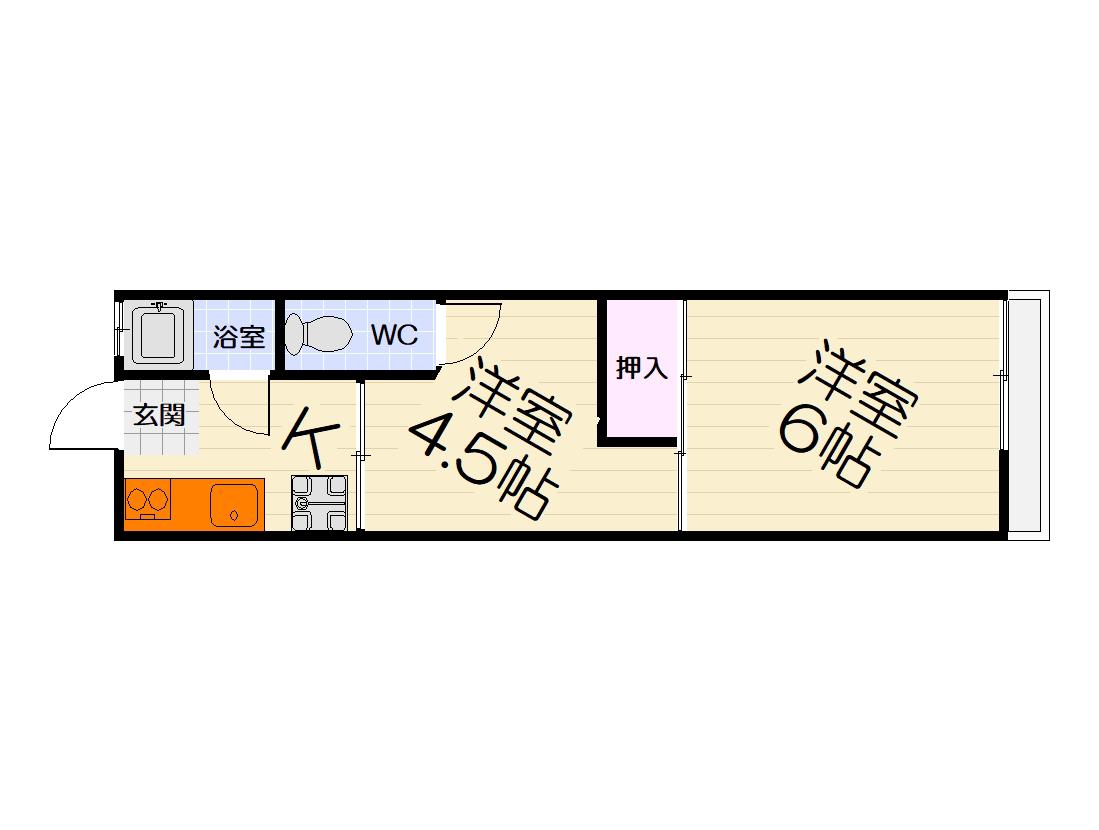 西取石Bハイツ(2K/2階)の間取り写真