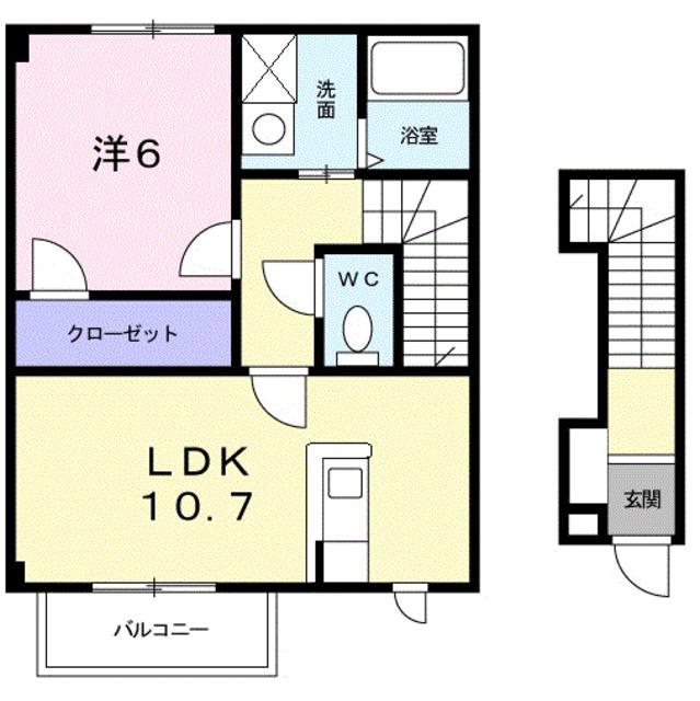 イノセントエンジェル(1LDK/2階)の間取り写真