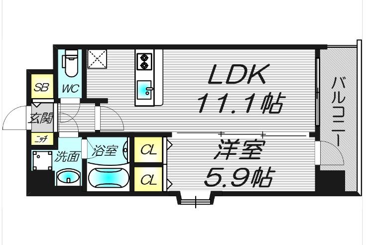 スプランディッド梅田北(1LDK/7階)の間取り写真