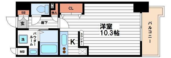 ブランクレール谷町(1K/10階)の間取り写真