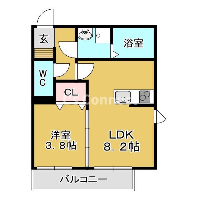 アンビシオン泉中央(1LDK/2階)の間取り写真