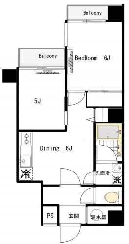 マンション芝公園 東向 りのべ(2DK/6階)の間取り写真