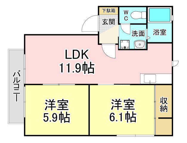 ディアス大原A(2LDK/2階)の間取り写真