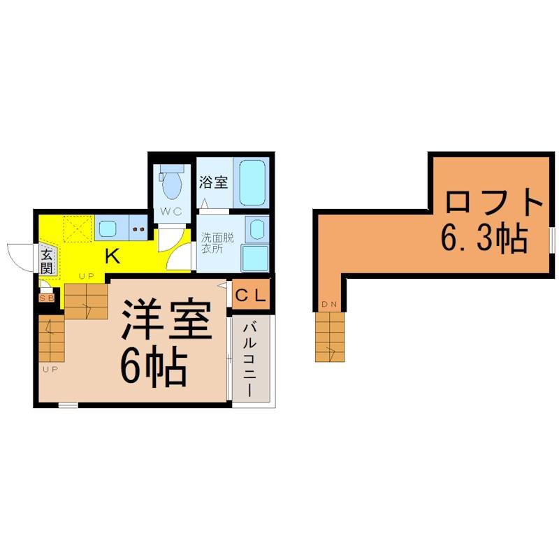 ハーモニーテラス木之免町II(1K/2階)の間取り写真
