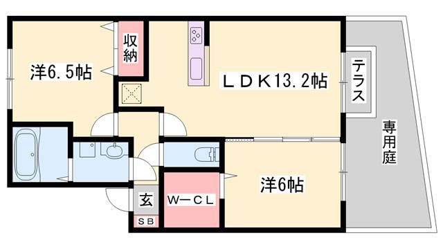 KOBE 8番館(2LDK/1階)の間取り写真