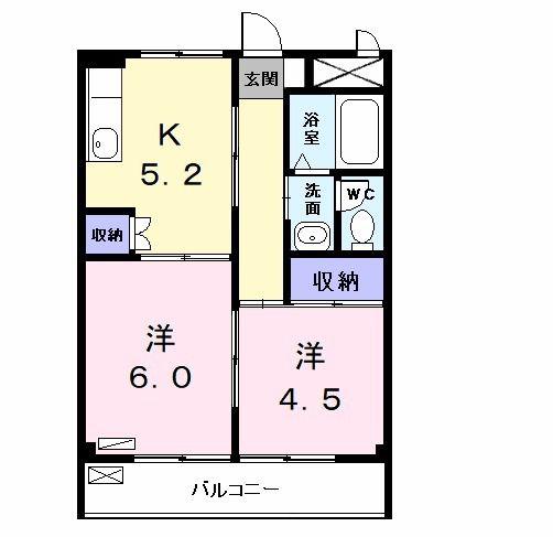 シティハイツ南脇(2K/2階)の間取り写真