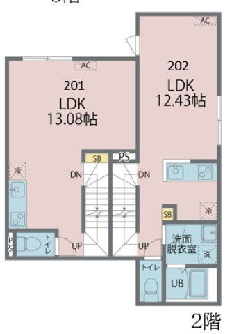 カインドネス小川西町(2LDK/2階)の間取り写真
