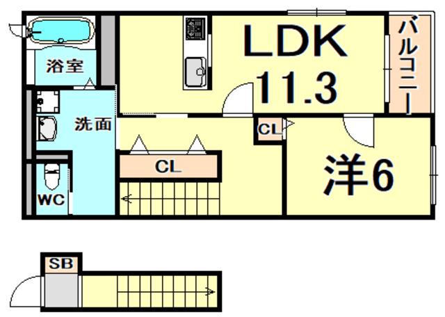 グランツ中野西 A棟(1LDK/2階)の間取り写真