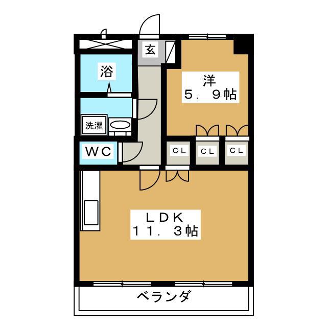 ツインズアソシアA棟(1LDK/2階)の間取り写真