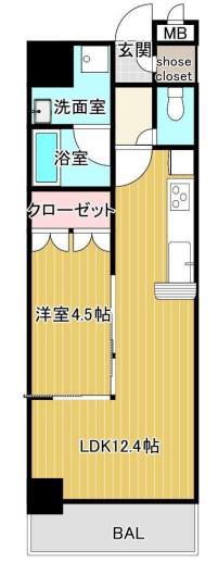 プレシエ横浜石川町(1LDK/5階)の間取り写真
