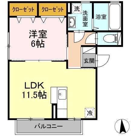 D-ROOM三百人町B(1LDK/3階)の間取り写真