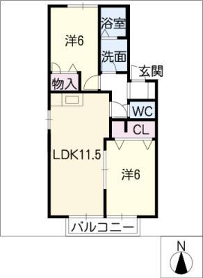 ハナミズキ安田1(2LDK/1階)の間取り写真