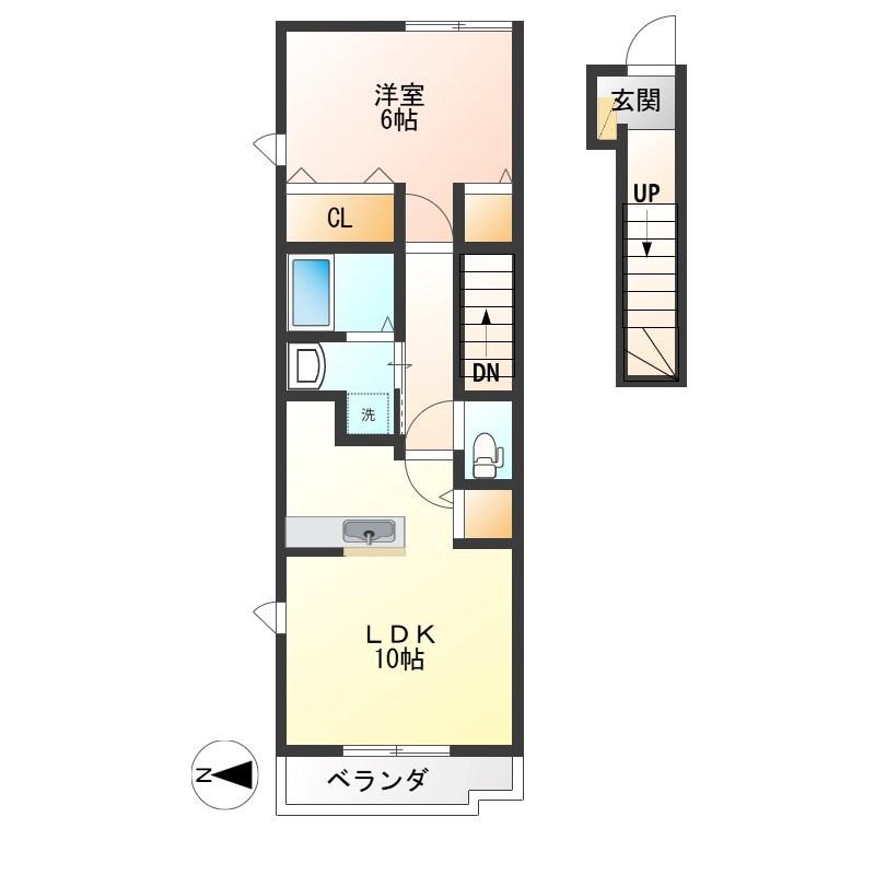 パインハイツA(1LDK/2階)の間取り写真