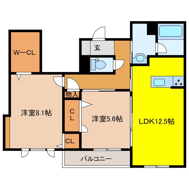 グランディア古川(2LDK/3階)の間取り写真