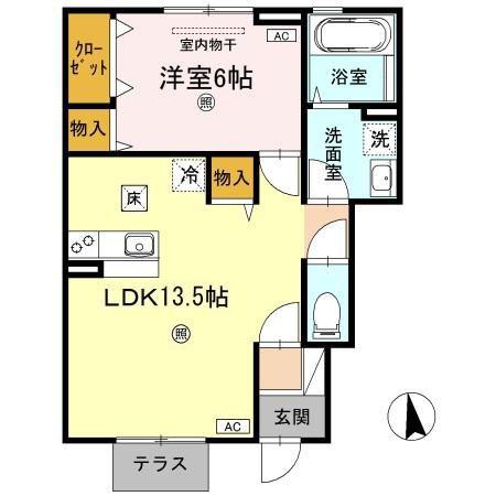 HAPPINESS くにしろ C棟(1LDK/1階)の間取り写真