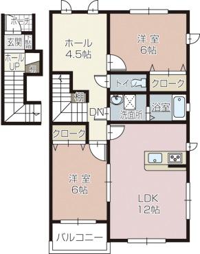 シャテーニュ(2LDK/2階)の間取り写真