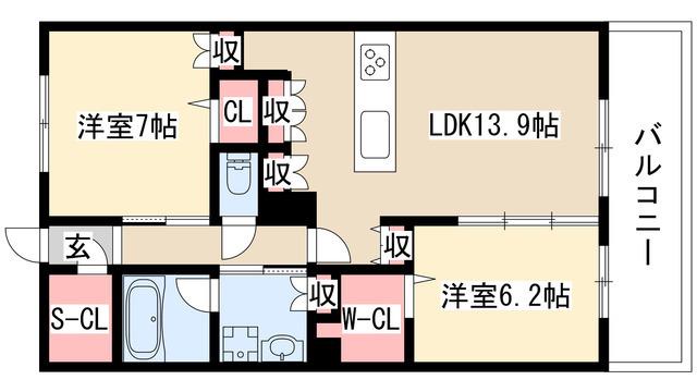 テラッツァ白壁(2LDK/6階)の間取り写真