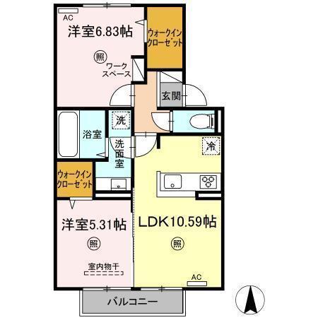 サザンフォレストA棟(2LDK/2階)の間取り写真