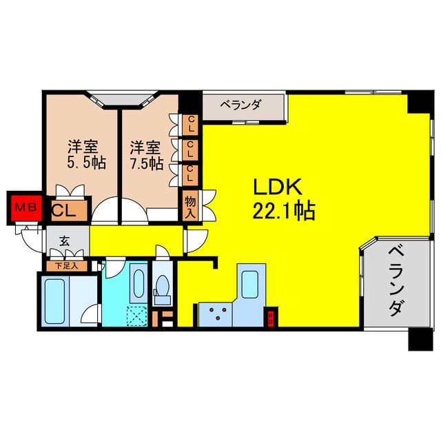 ブランズタワー大阪備後町(2LDK/27階)の間取り写真
