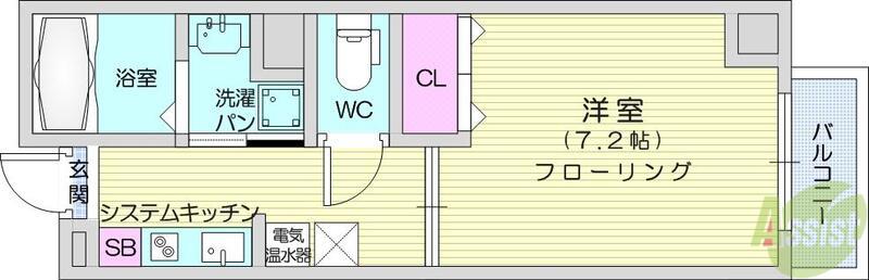 クレール.S(1K/7階)の間取り写真