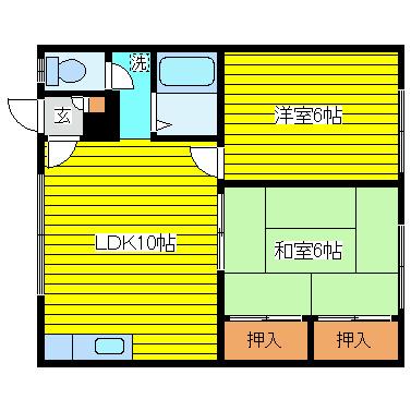 元町ユーコーポ(2LDK/3階)の間取り写真